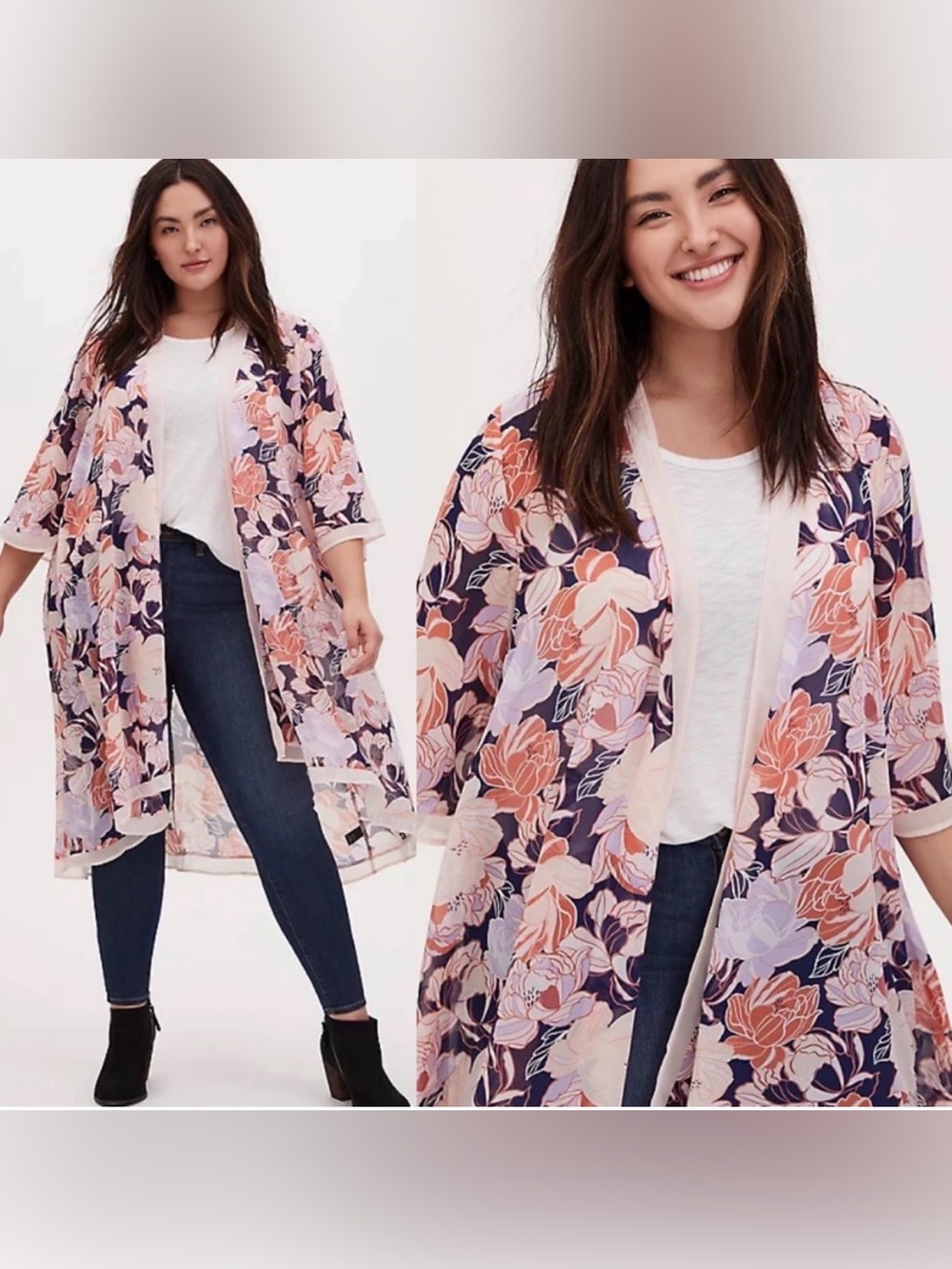 Torrid Light Pink Floral Chiffon Hi Lo Duster Kimono Size 4X
